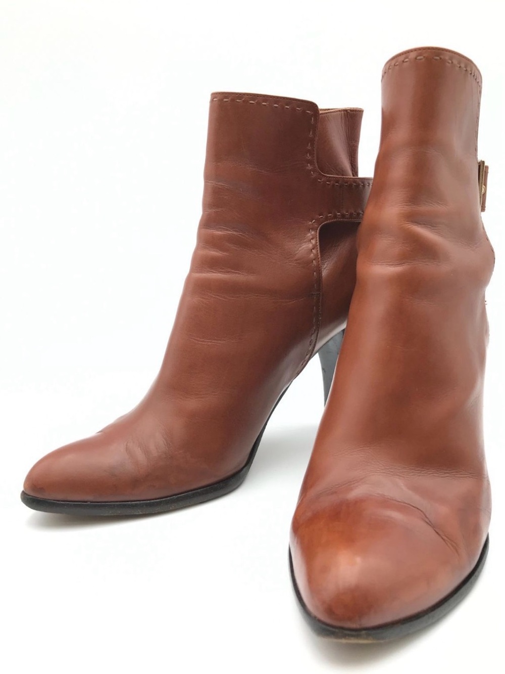 Louis Vuitton Brown Leather Ankle Boots Buckle Detail Cognac Leather Size 38.5